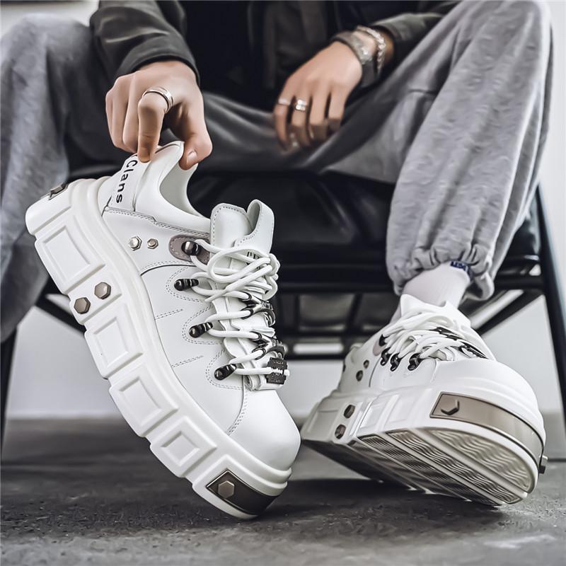 Мужская обувь для скейтбординга в стиле панк с металлическим трендом на платформе и заклепками, нескользящая повседневная спортивная обувь на шнуровке