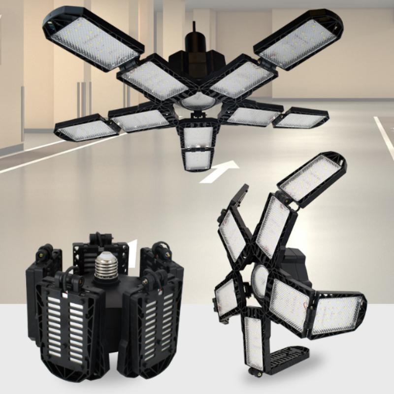 Светодиодный гаражный светильник с 10 панелями и регулируемыми панелями, сверхяркий, потолочное освещение E27/E26, рабочий свет для подвала, мастерской, склада