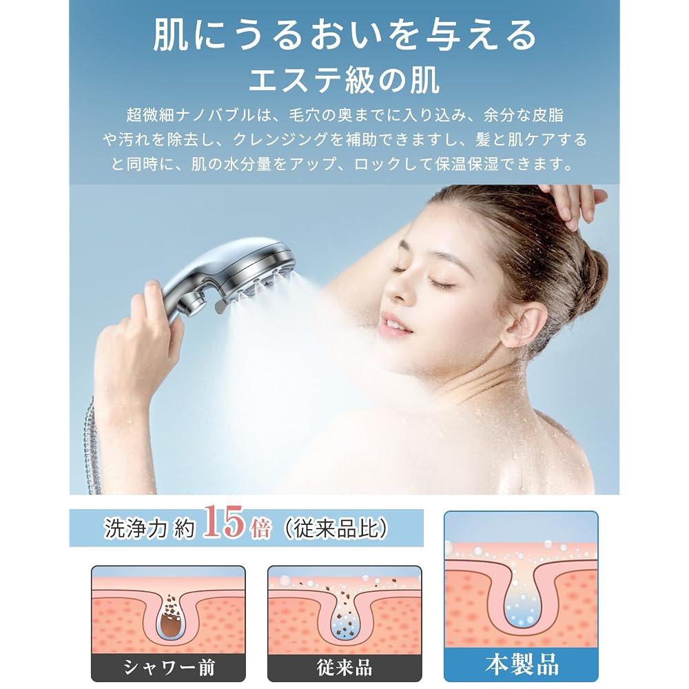 Shower Head with Micro-Nano Bubble Function [Mist Function, 6 Water Flow Settings, 90% Water