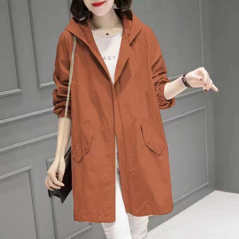 Large Size Women's Mid-length Thin Windbreaker Coat