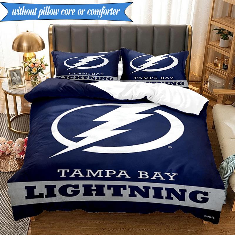 3PCS Bay Lightning Hockey Bedding Set,Including 1pc Duvet Cover And 2pcs Pillowcases Perfect for Bedroom, Dormitory, Fan Christmas gift