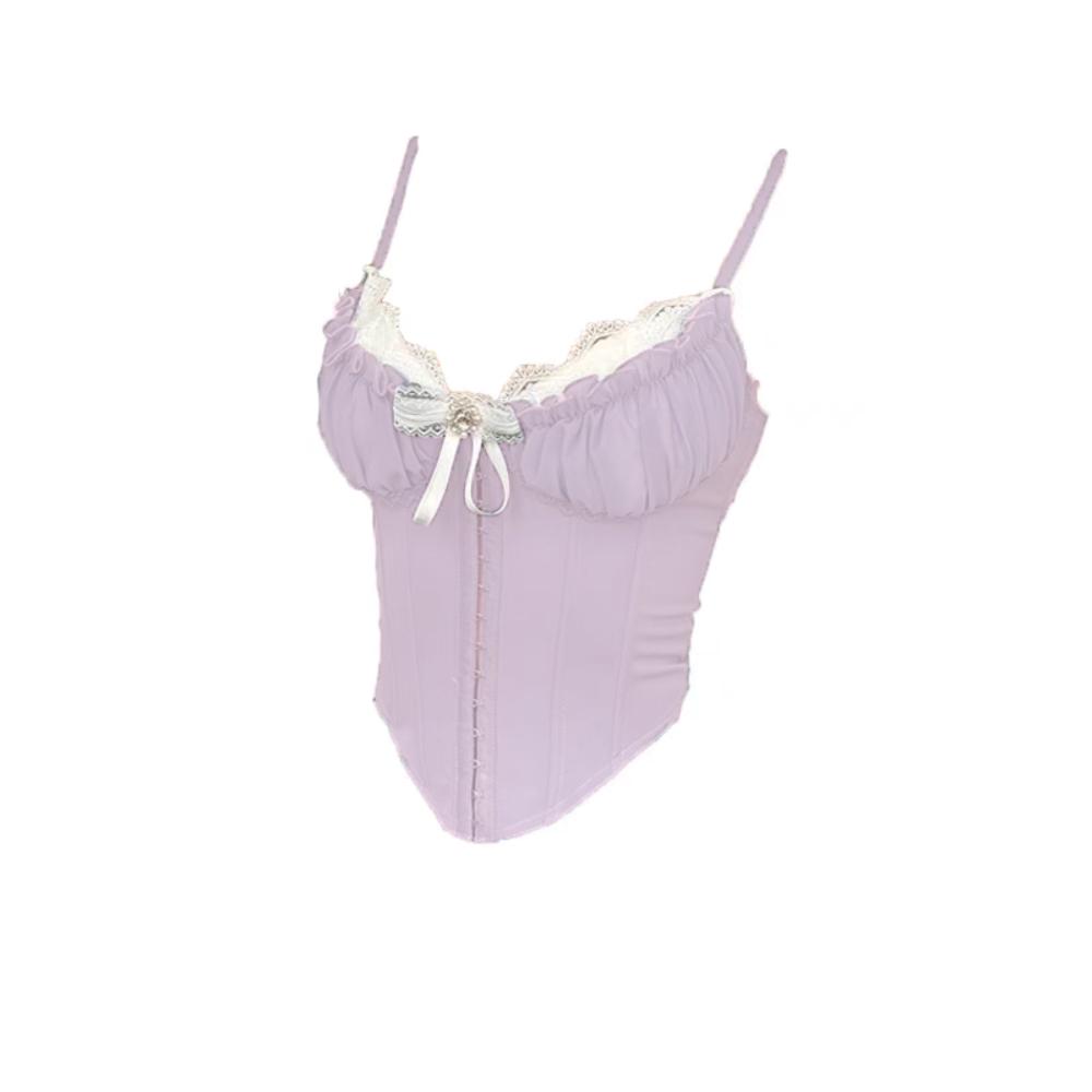 Камисоль с оборками, кружевом и цветком, с пряжкой, облегающий, укороченный топ, модный кружевной корсет, весна-лето