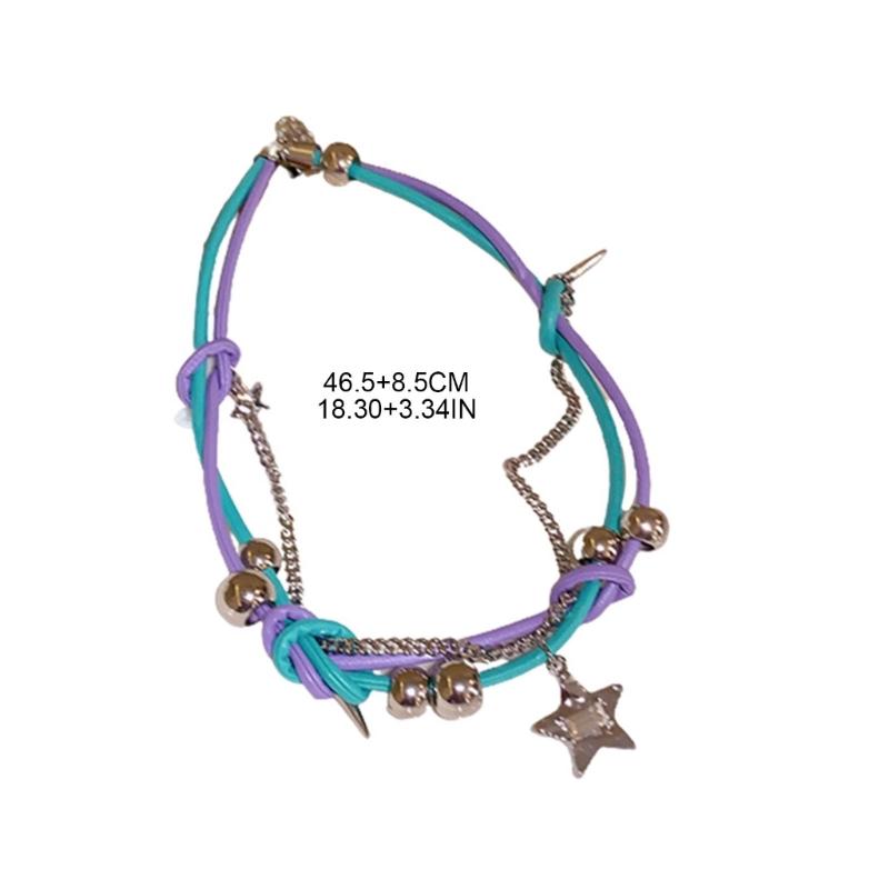 Кожаные бусины намотки O Стиль колье DIY металлическая подвеска в форме звезды ожерелье для женщин эстетическое панк ожерелье Y2K аксессуар