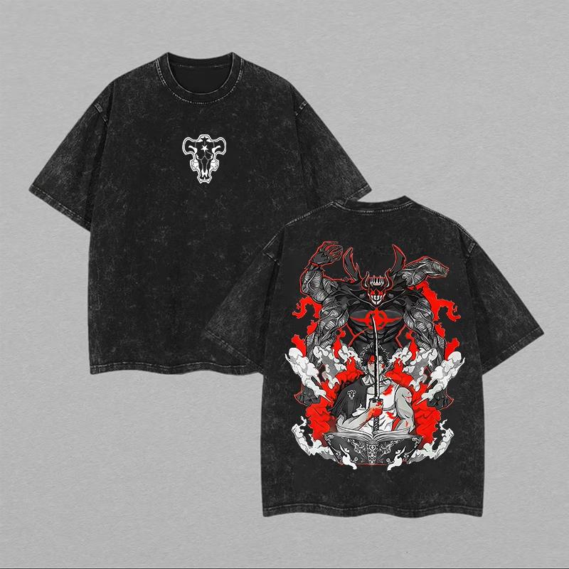 Black Clover Manga Graphic T-shirt Manga Fashion Washed Oversized T Shirt Men Women Clothing Cotton Short Sleeve Tees Tops