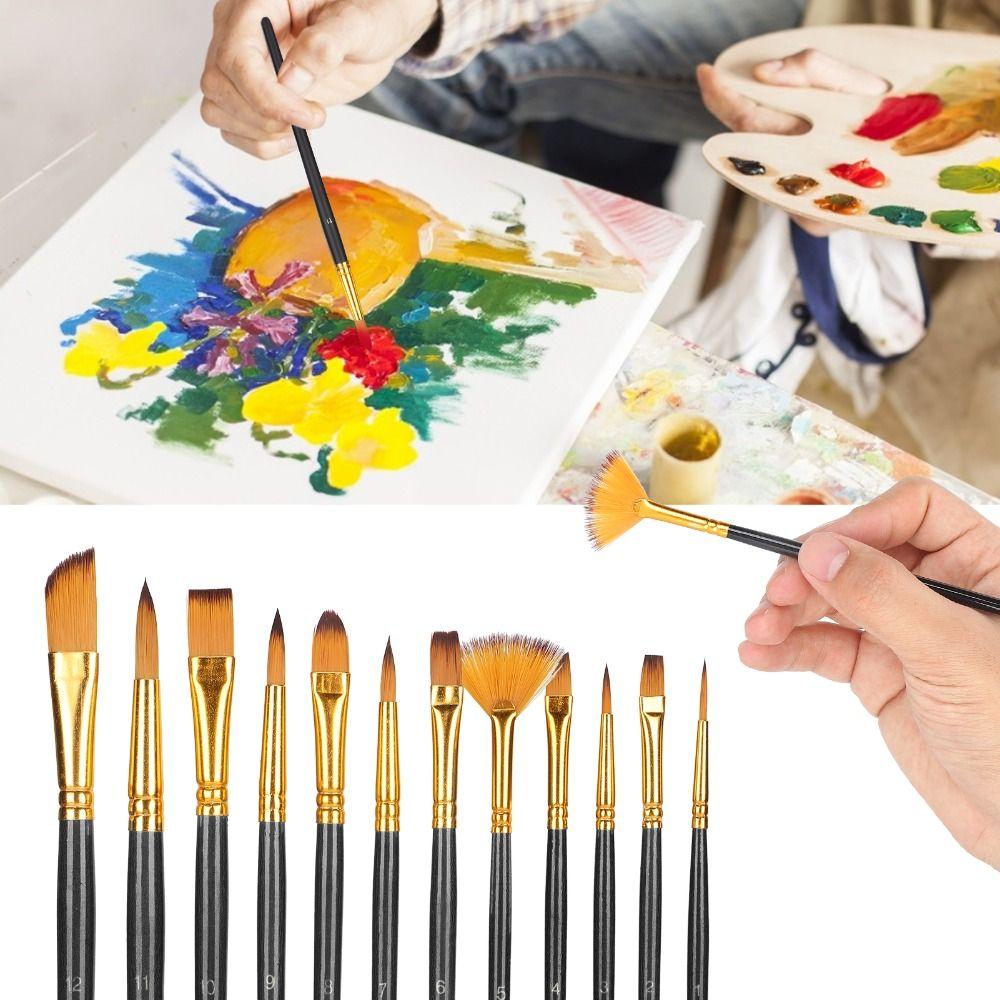 12PCS Nylon Bristle Nylon Paint Brush Set Triple Color Rods Line Detail Brushes Fine Line Drawing