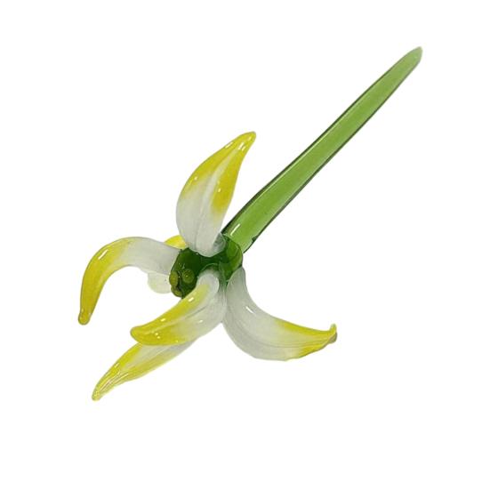 Стеклянное украшение в виде цветка орхидеи ручной работы, выдувной мини-цветочный орнамент на стебле, для дома, офиса, интерьера, разноцветный бутон