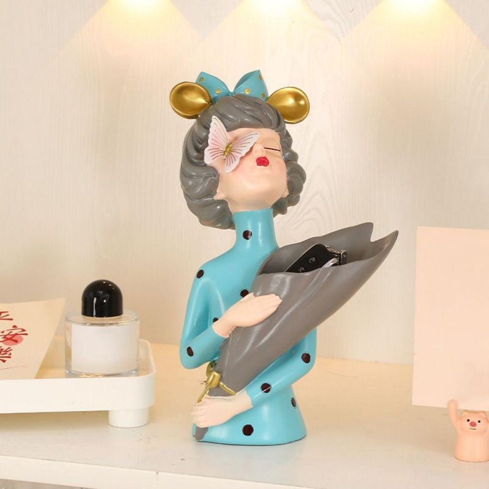 Elegant Flower Girl Statue Handmade Girl Vase Ornament Modern Butterfly Girl Sculpture  Bedroom