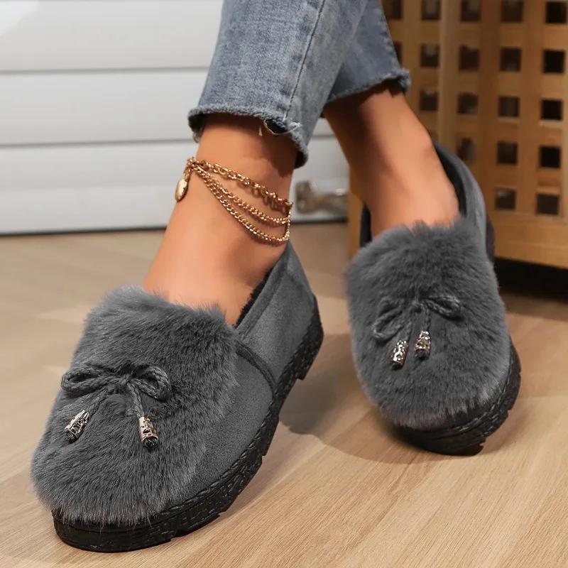 Мода 2024 Зима Новые женские сапоги Модные круглые носки однотонные замшевые слипоны на среднем каблуке толстая подошва теплые женские зимние сапоги