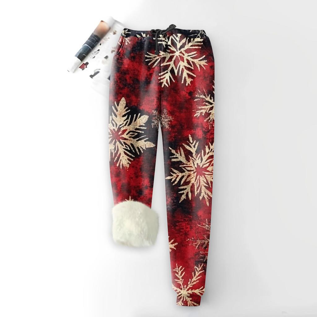 Женские модные рождественские спортивные свободные утолщенные теплые флисовые брюки с принтом