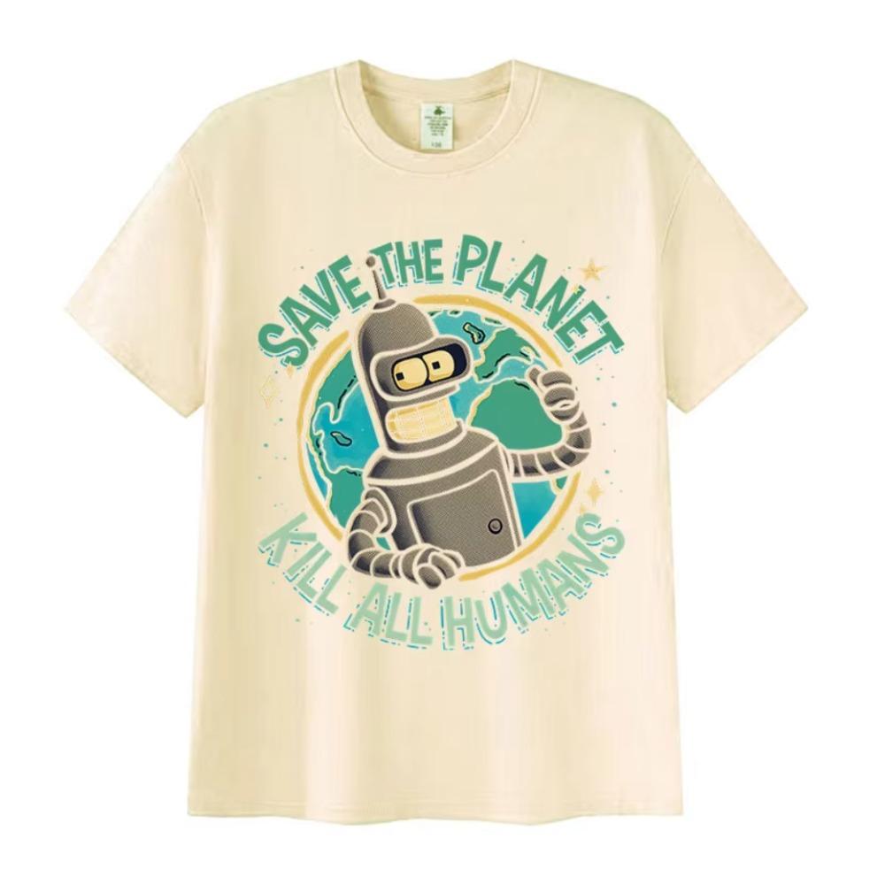 Смешные Save The Planet Kill All Humans Робот Мем Графические Футболки Мужские Женские Повседневная Одежда Оверсайз С Коротким Рукавом Футболка Топы