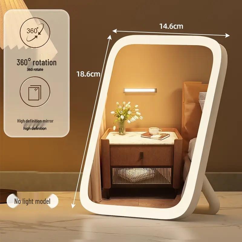 Умное портативное светодиодное зеркало для макияжа с круговым заполняющим светом 360° и плоским дизайном для стола