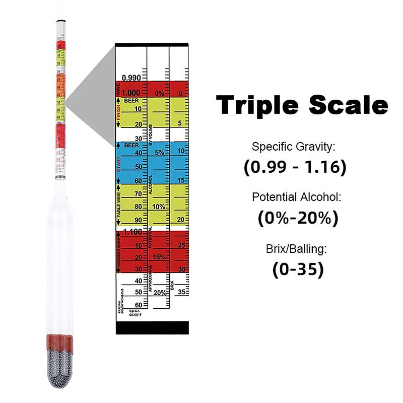Triple Scale Hydrometer For Home Brew Wine Beer Cider Alcohol Testing 3 Scale Hydrometer Wine Sugar Meter Gravity Abv Tester