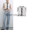 MD Spring and Summer Women's Clothing Intellectual Elegant Ol Commute Style Black and White Vertical Stripes Knitting Vest 5758676