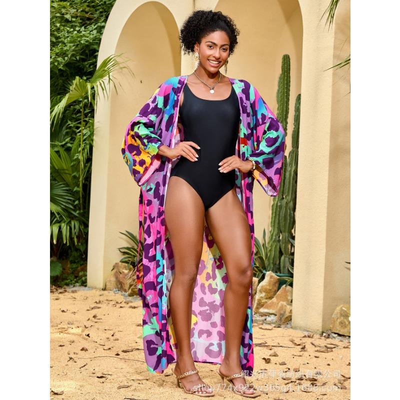 Plus Size Women's Print Beach Holiday Long Cardigan Bikini with Swimsuit Cover Up