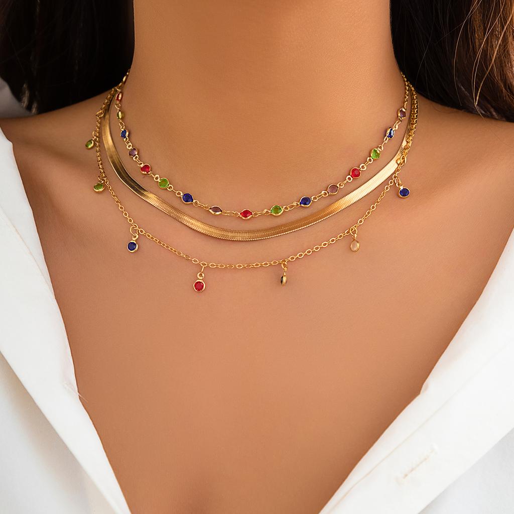 Layered Chain with Colorful Crystal Choker Necklace for Women Trendy Wedding Jewelry on the Neck 2026 Fashion Accessories Female