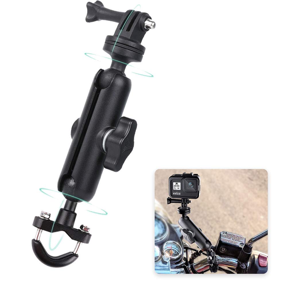 RUIGPRO Motorcycle Bike Camera Holder Handlebar Mount Bracket Metal Stand GoPro Action Camera Accessories Ball Head Arm Super Clamp Mount 360° 1/4