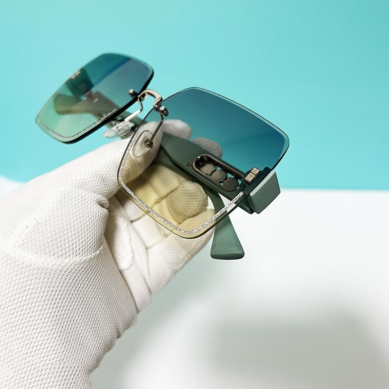 Солнцезащитные очки без оправы с отделкой Модные квадратные с большой оправой Коричневые солнцезащитные очки Женские Высококлассные Жемчужные очки