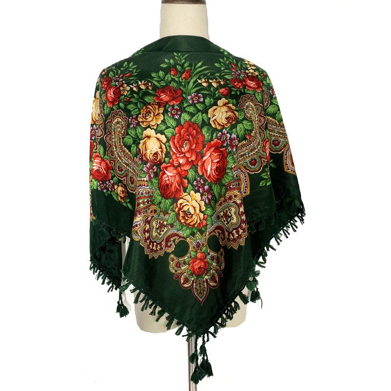 Квадратный шарф с цветочным принтом в русском стиле 90*90 см