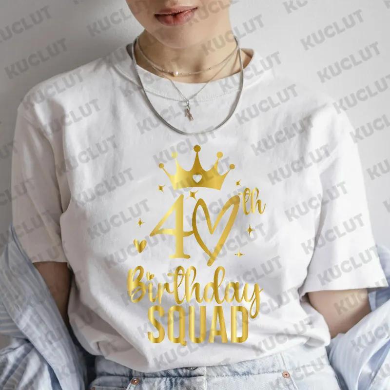 Tshirt for Women Chapter 40th Birthday Crew Party Y2k Tops Graphic 40 Birthday Squad Chapter Tshirt Summer Short Sleeve Tees