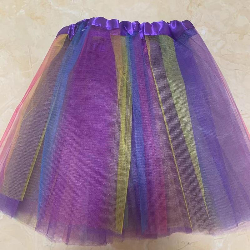 Girls Cheerleading Rainbow Tutu Skirt Child Dance Party Ballet Tulle Tutu Skirt 3 Layers Princess Birthday Party Gift 2-8 Years