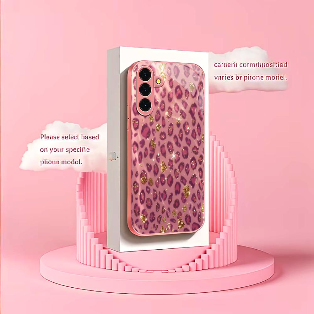 Розовый леопардовый принт Чехол для телефона для Samsung Galaxy S26 S25 S24 S23 S22 FE Ultra Plus Встроенное стекло ощущение голой панели Женский стиль
