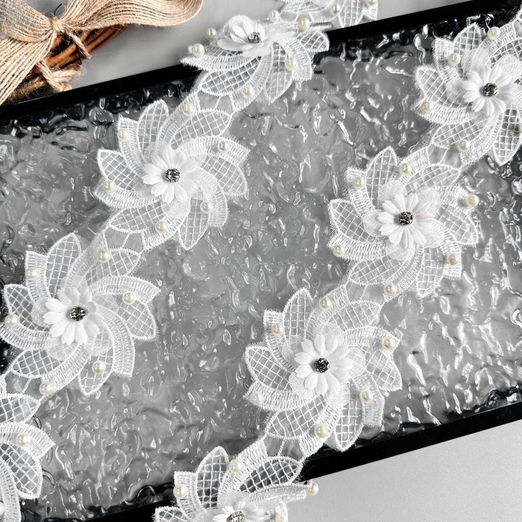White Bead Three-Dimensional Flower Clothing Diamond-Encrusted Decorative Dress Headgear Hair Accessories Luggage Accessories Lace Accessories Barcode