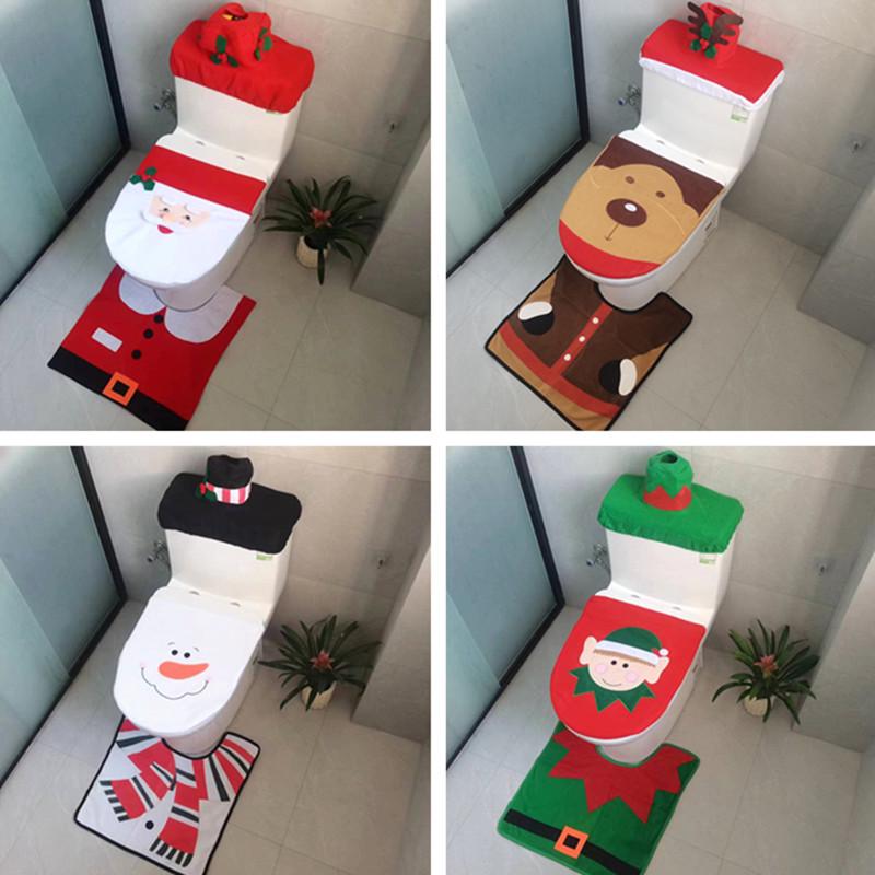 Рождественский мультяшный туалетный набор: Чехол со снеговиком, эльфом и оленем и подушечкой для ног
