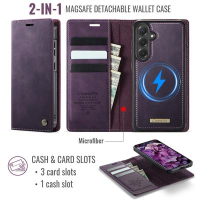 Для Samsung Galaxy S25/Galaxy S24 Чехол CASEME C49 Совместимый с MagSafe Блокировка RFID Съемный кошелек Кожаная накладка для телефона