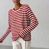 Женские топы с круглым вырезом и длинным рукавом, полосатый принт, свитер свободного кроя, эластичный