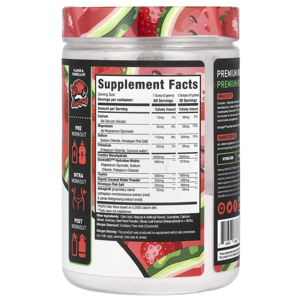 MuscleSport Creatine + Hydration, Strawberry Watermelon, 10.58 Oz (300 G)