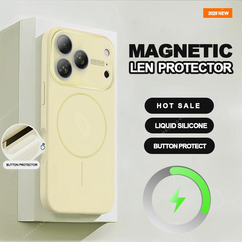 Магнитный чехол для телефона с большим окном для For Iphone 17 Air 16 1 13 14 Pro Max Жидкий силикон Ударопрочный Защитный чехол