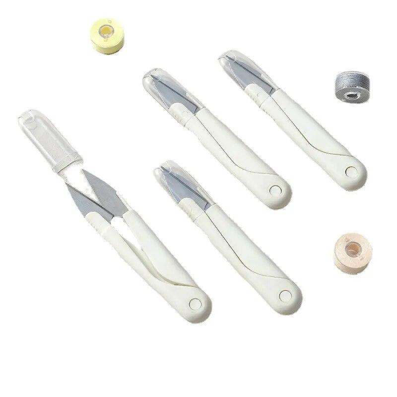 Пружинные ножницы с крышкой, портативная головка с резьбой, швейные ножницы с рыбьей нитью, портновские ножницы для вышивки крестиком