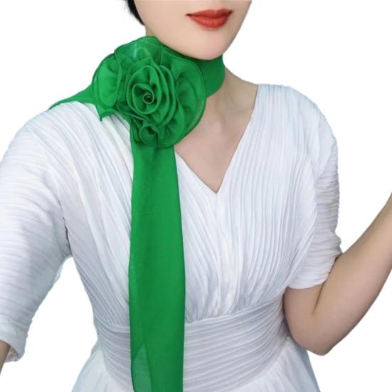 Chiffon Satin Long Scarf Flower Decor Breathable Versatile Beach Shawl Sun Protection Chiffon Shawl Daily
