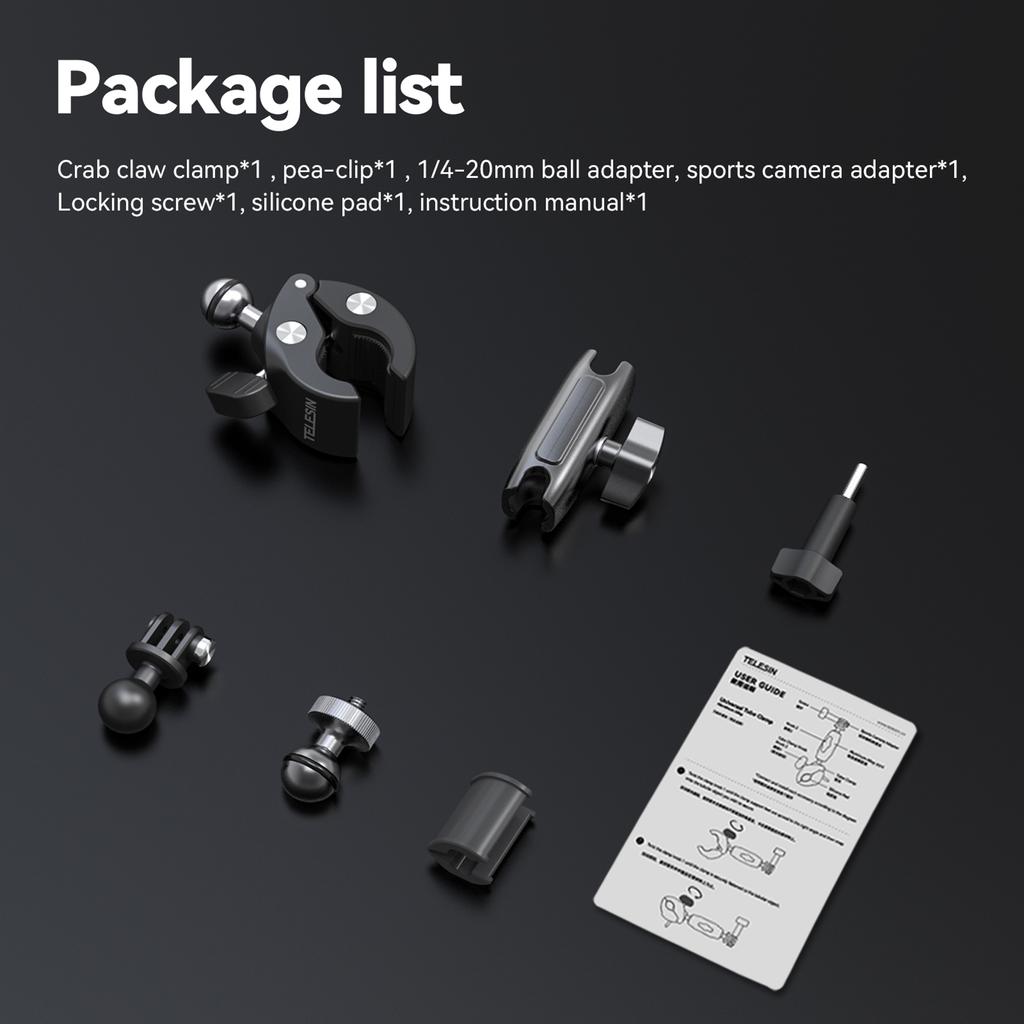 TELESIN GPHBM001 Велосипедный руль Super Clamp Mount из алюминиевого сплава, двойная вращающаяся на 360 градусов шаровая головка