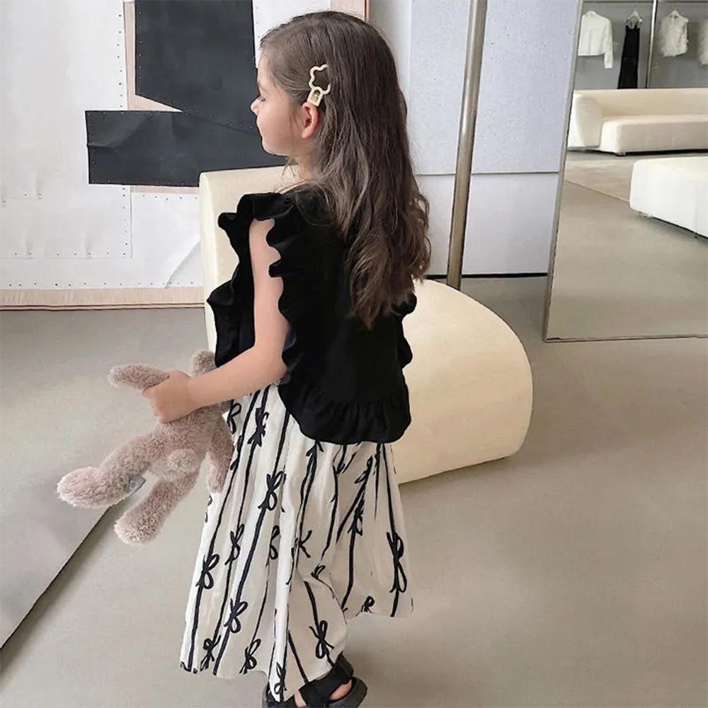 Летний милый ретро-комплект для девочек из двух предметов: рубашка с верхом для маленькой куклы и элегантная простая юбка-полукомбинезон