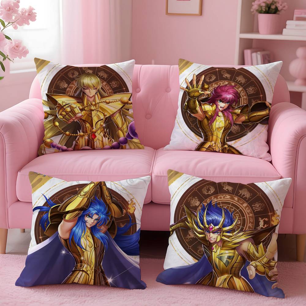 Анимация 12 Золотых S-Святых S-Сейи Наволочка Подушка Анти-пылевой клещ Наволочка Невидимая молния Шелковистый короткий плюш Чехол для диванной подушки