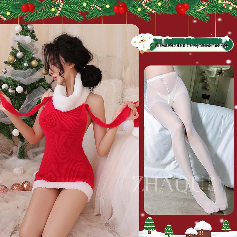 Chaqu Fun Lingerie: Sexy High Neck Backless Sweater - Quick Release Seductive Christmas Cosplay for Women