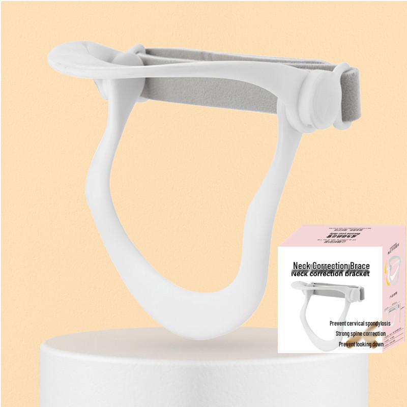 Дышащий белый шейный бандаж: Регулируемая высота, Предотвращение сутулости, Портативная поддержка для складок на шее