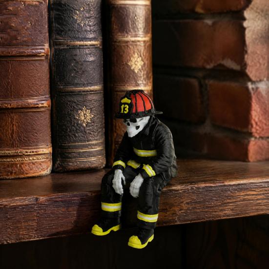 Shelf Sitter Decoration 3D Printed Firefighter Skeleton Sitter, Gothic Fireman Soldier Robed Warrior Spirit Ornament Figurine, Collectible for