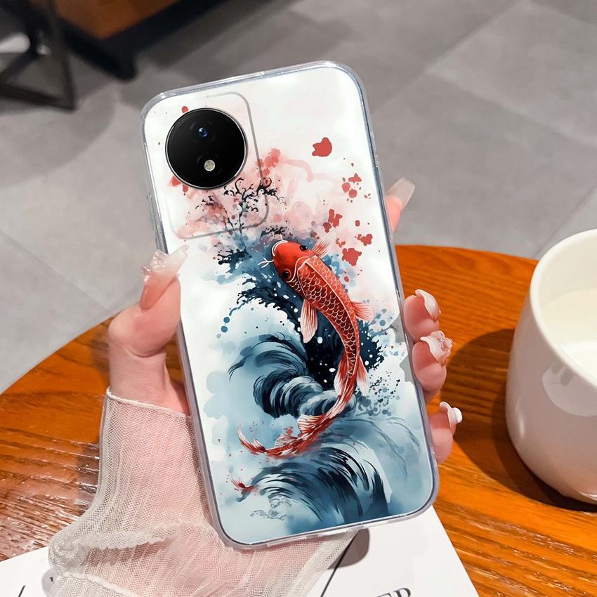 Для Vivo Y02 Y02A Y02S Y10 Y11 Y12 Y12a Y15 Y15a Y16 Y17 Y19 Прозрачные ТПУ Чехлы с Рисунком Морского Кита Ударопрочные Задние Крышки Для Vivo Силиконовый Корпус Телефона