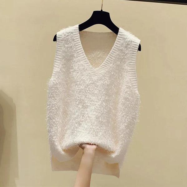 Женский весенне-осенний элегантный жилет с v-образным вырезом, однотонный свитер без рукавов, зимний свободный яркий шелковый вязаный пуловер с кисточками