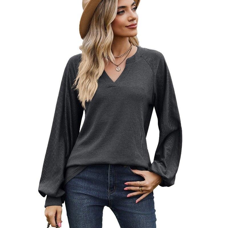 2023 Casual Loose Long Sleeve Woman Blouse Fashion Solid Color V Neck Womens Shirts Elegant Female Clothing Blusas 28423