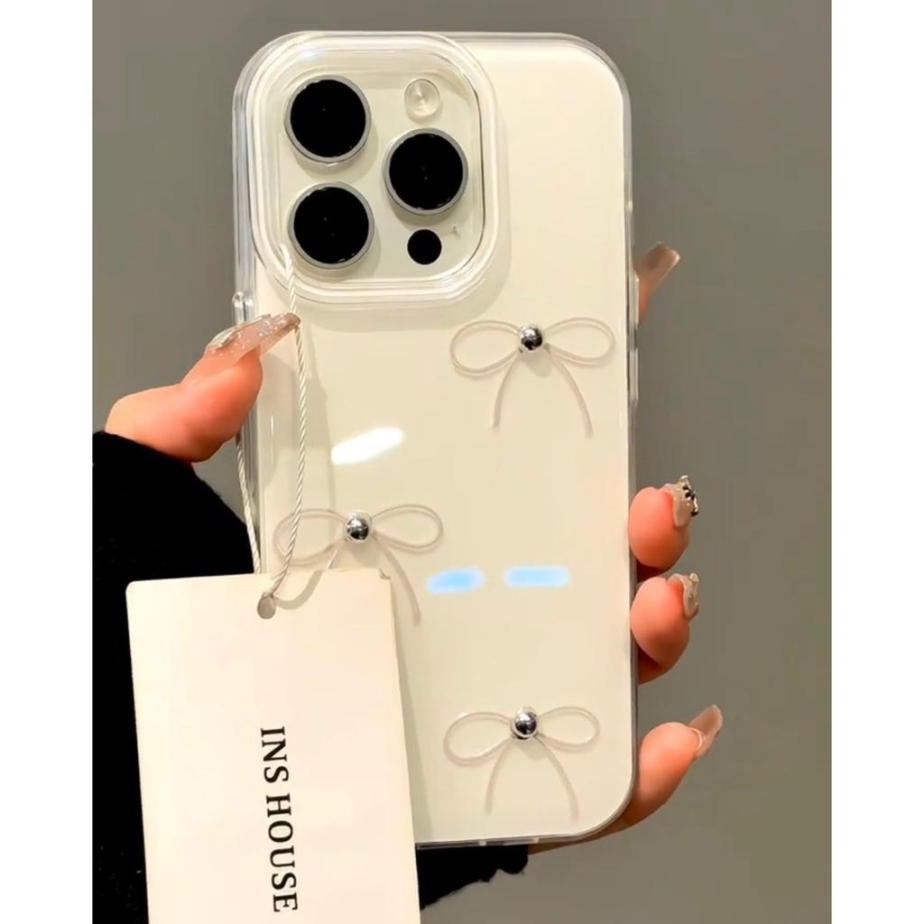 Bow Suitable for Apple 16 15promax Mobile Phone Case Iphone14pro Cute Cartoon 13 Pearls