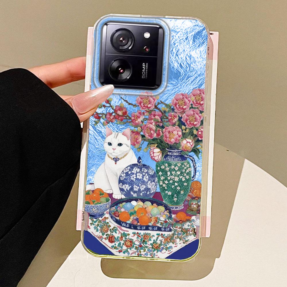 Retro Purple Cat Flower Women Phone Case for Xiaomi 13T 14T 11 Lite Poco X5 M6 Pro X6 X7 X3 Pro NFC C75 C71 C65 C61 M5S Cover