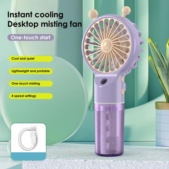 Spray Fan Cartoon Snail Design Silent Motor Mini Handheld Tabletop Fan with Water Mist Cooling USB Rechargeable Handheld Fan