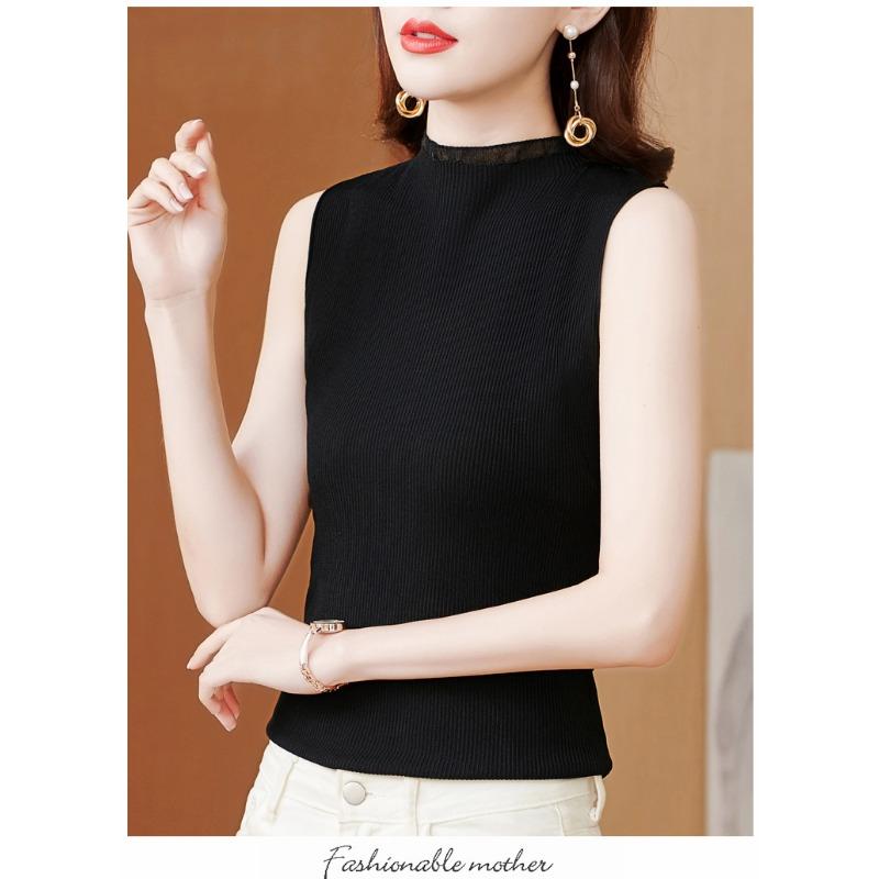 Летний вязаный свитер без рукавов с полуводолазкой, однотонный пуловер, внутренний и внешний топ, повседневный базовый жилет, женская облегающая однотонная одежда 2788