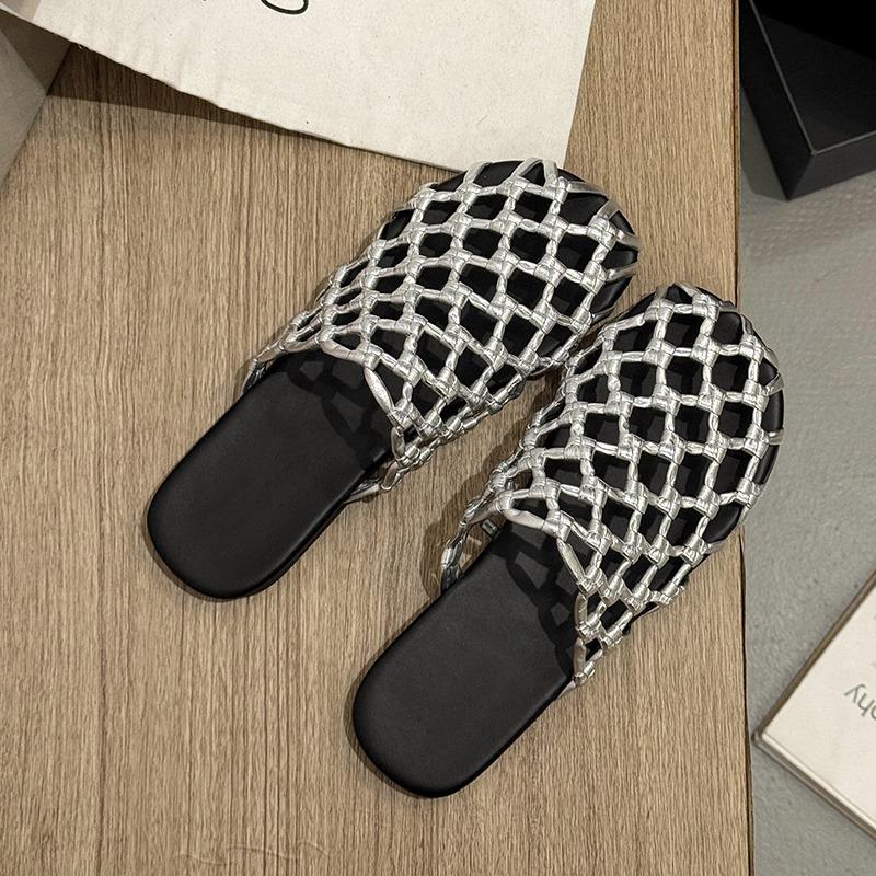 Мода 2025 Летняя мода Плетеные внешние сандалии Слипоны Баотоу Женская обувь Уличные тапочки Ленивые люди Слипоны Универсальные