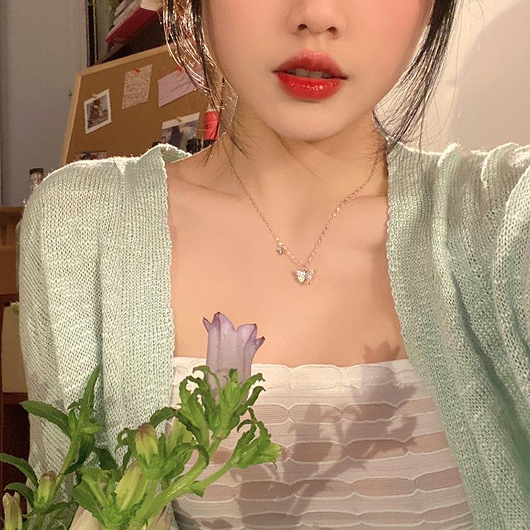 Ожерелье с бриллиантами в виде бабочки Niche Design Sense Light Luxury Size Butterfly Collarbone Chain, цепочка с бриллиантами в виде ключицы с микрозакрепкой