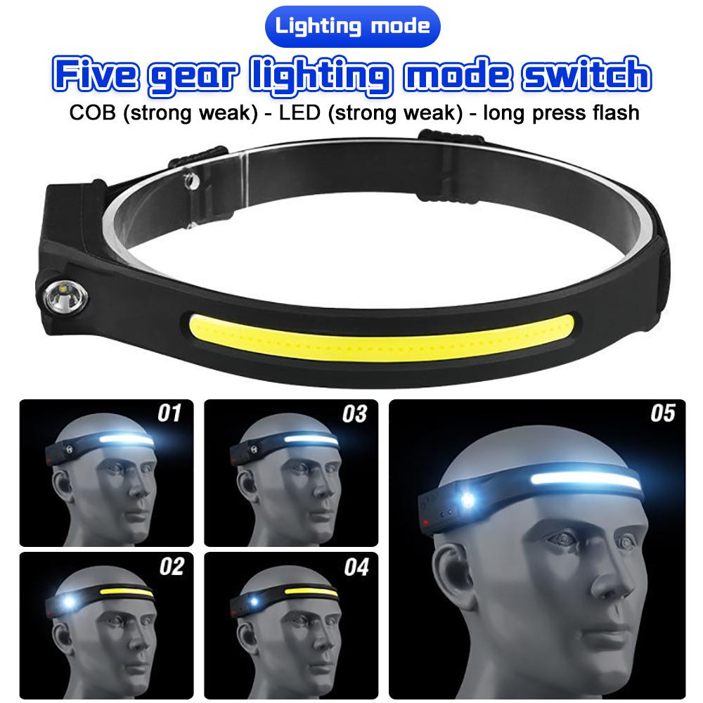 Cob налобный фонарь Led Senso фара Usb перезаряжаемый налобный фонарь водонепроницаемый 5 режимов освещения фонарик для наружных ночных ходовых фонарей