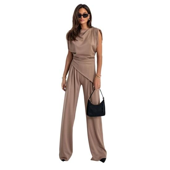 Женская мода комплект из двух частей с открытыми плечами и широкими брюками
